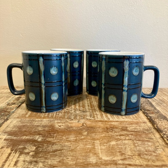 Vintage Other - 4 MCM Blue Dot Mugs Coffee Cups Geometric New Old Stock Japan Kasuga Ware
